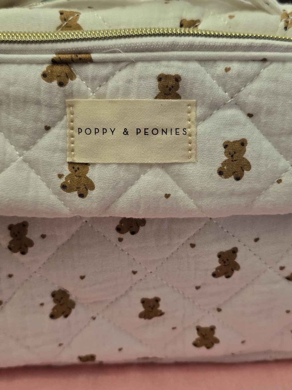 Poppy & Peonies Quilted Teddy Bear Companion Cosmetic NWOT